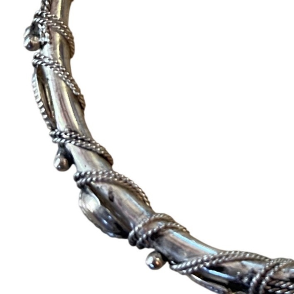 Vintage Handmade Balinese Style Silver Tone Twisted Rope Granulated Bracelet - Picture 8 of 8
